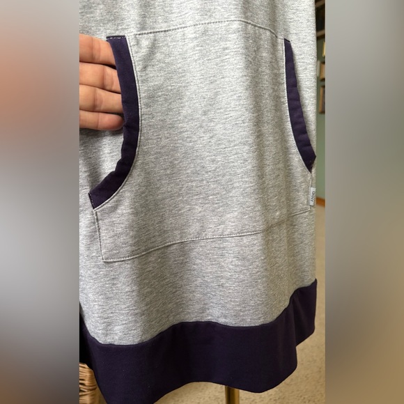 DKNY Color-Block Hooded Relaxed Shirt/Dress in Heather Gray, Blue & White w Pkt - Picture 9 of 10